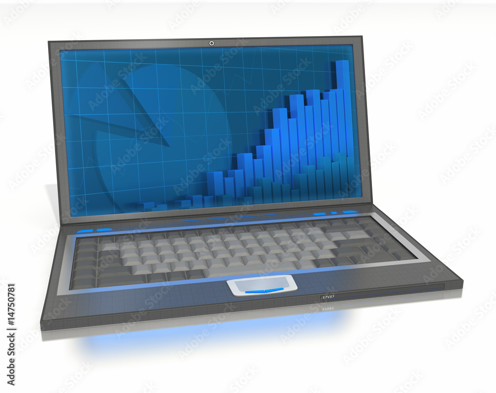 Open laptop with graphs and bars on-screen Open laptop with graphs and bars on-screen