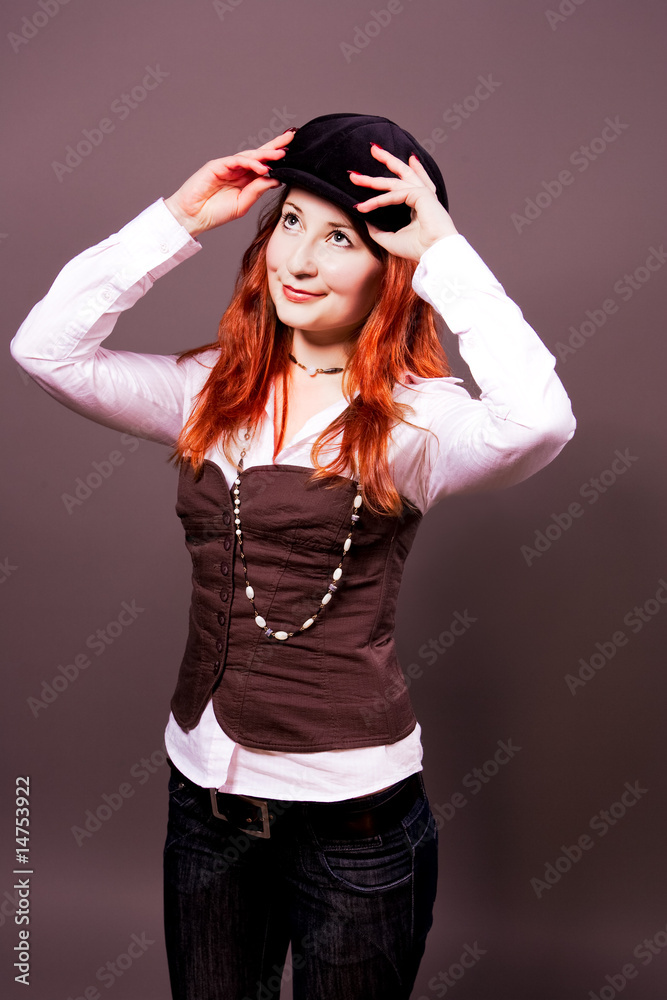 red haired girl looking up separated smiling red haired girl looking up separated smiling