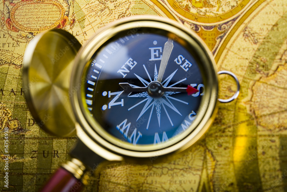 Magnifying glass & Compass Stock Photo Adobe Stock
