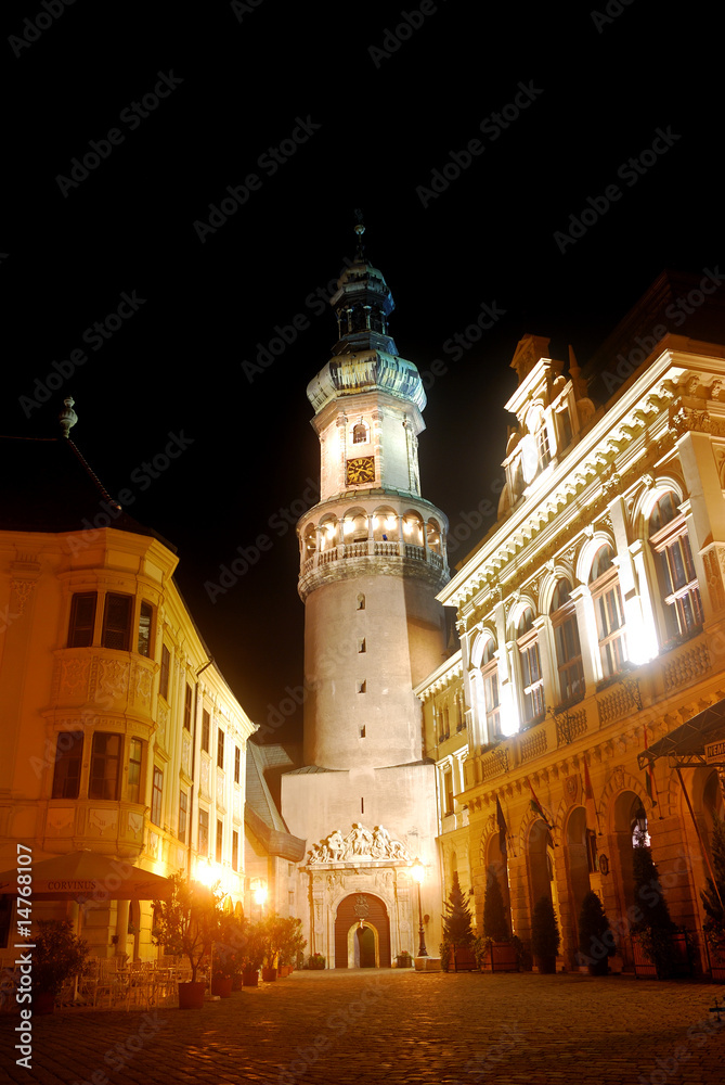 Fire Tower at night, Sopron, Hungary