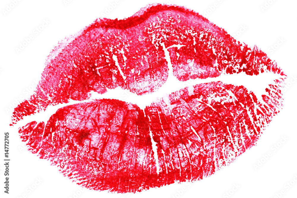 Fototapeta premium big red woman lips isolated on white