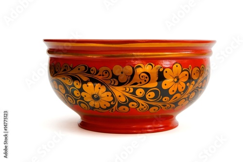 Laquered painted Russian khokhloma bowl  isolated