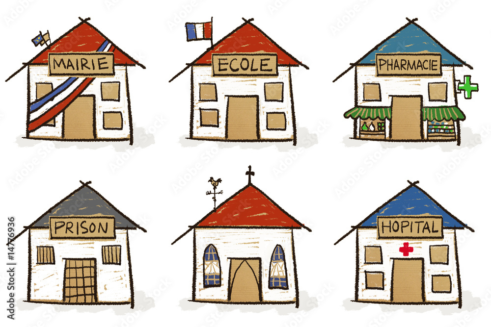Naklejka premium 6 croquis de maisons - institutions