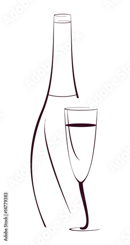 bottle of wine and the glass - vector illustration