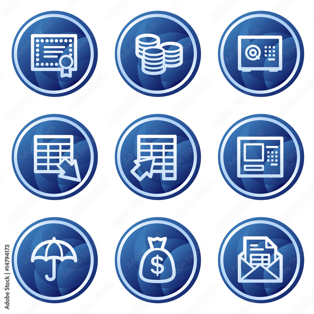 Banking web icons, blue circle buttons series Banking web icons, blue circle buttons series