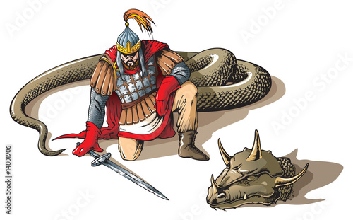 Warrior defeated giant snake, Russian folklore and mythology