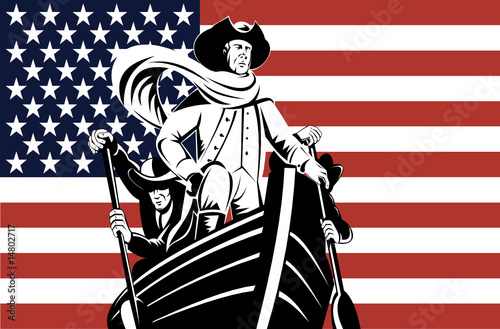 George Washington at the helm with American flag