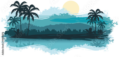 Tropical landscape in turquoise tones