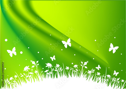 A green field background