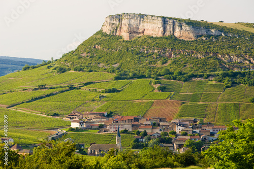 La Roche de Solutré with vineyards, Burgundy, France