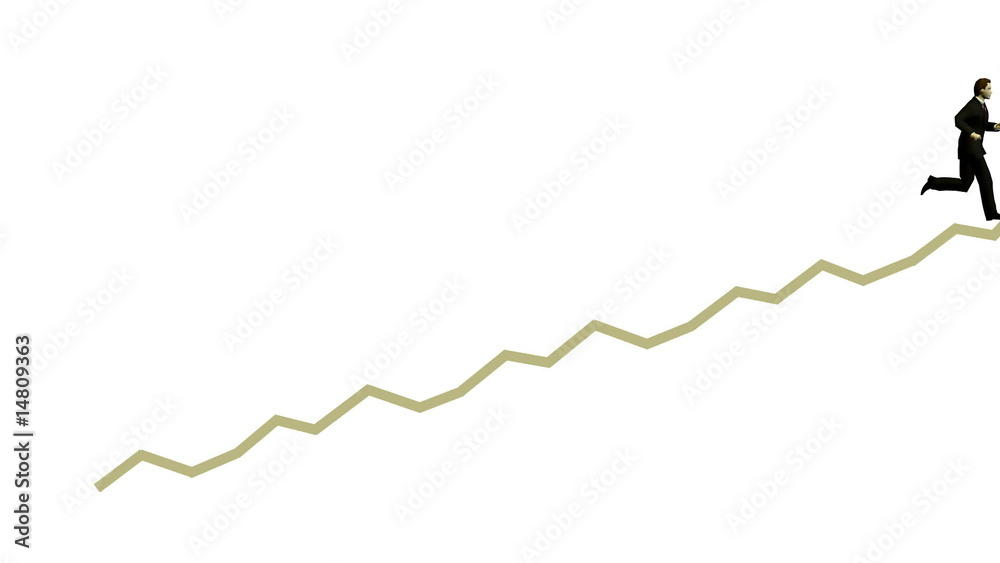 businessman runs under diagramme upwards businessman runs under diagramme upwards