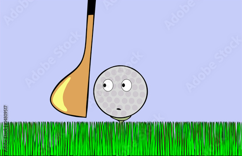 frightened golf ball awaiting stroke