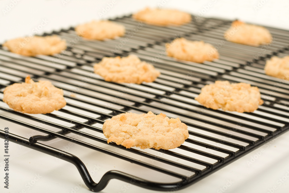 Coconut cookies cooling