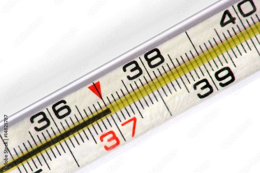 Mercurial thermometer (37) on a white background Mercurial thermometer (37) on a white background