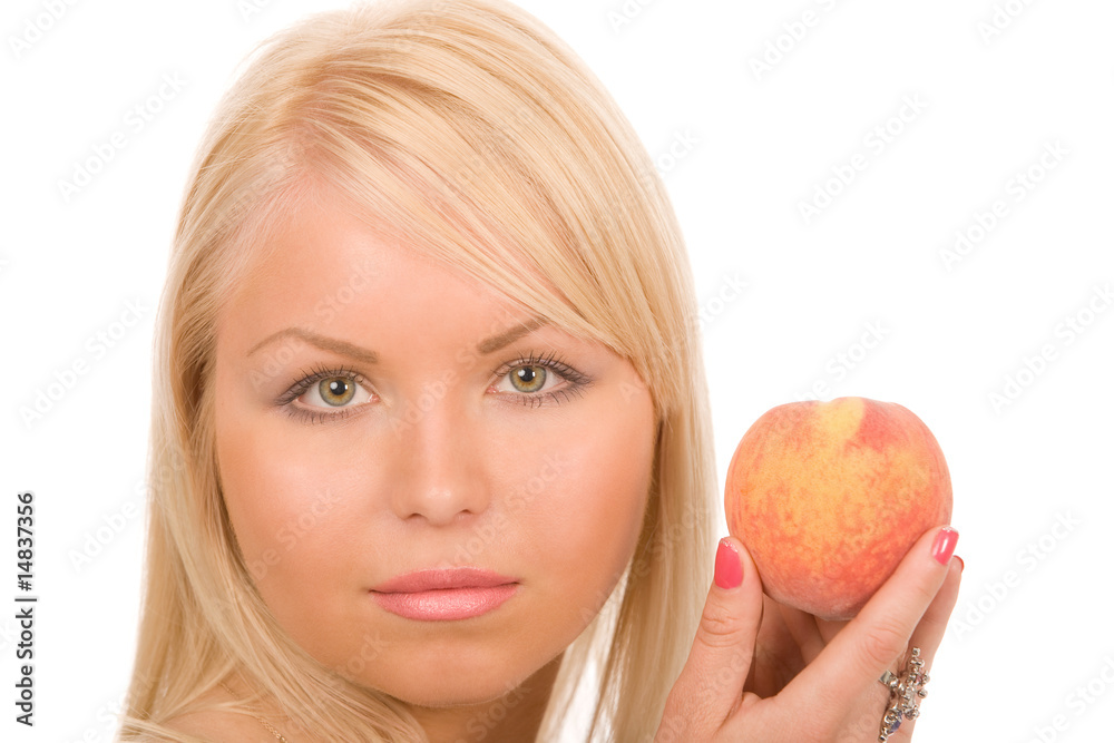 woman with peach woman with peach