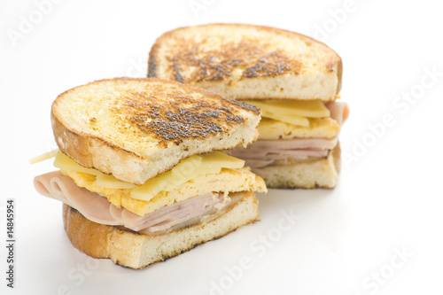 tasty sandwich of ham and cheese omelet