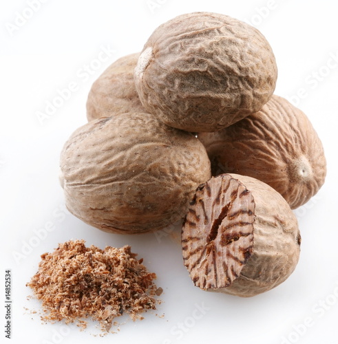Nutmeg on a white background
