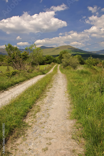 rural mountain landscape, blue sky