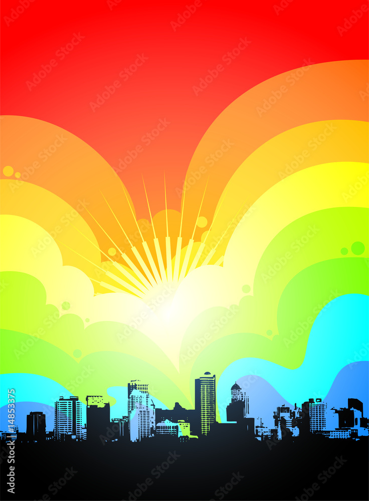 Fototapeta premium urban city grunge and sunrise illustration