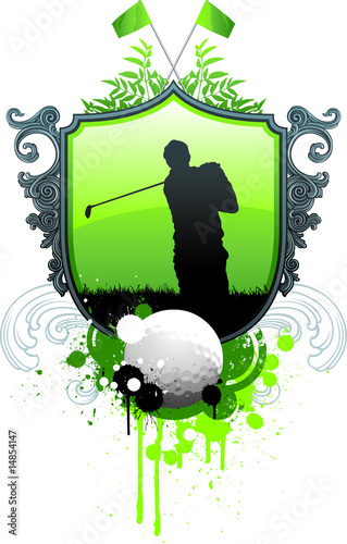 golf player and golf shield illustration