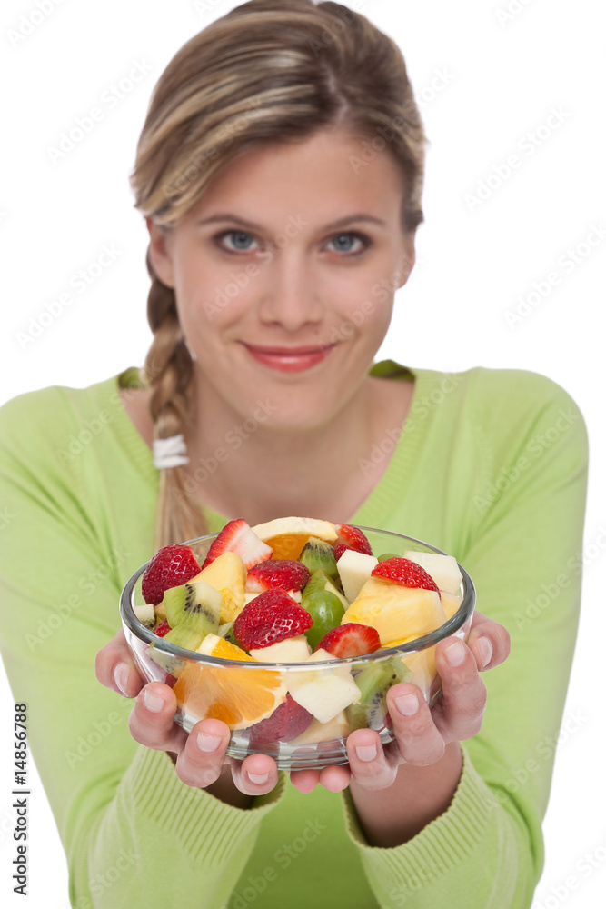 Healthy lifestyle series - Woman holding fruit salad Healthy lifestyle series - Woman holding fruit salad
