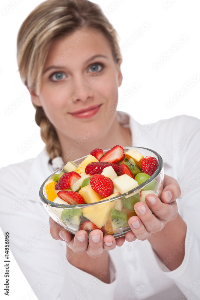 Healthy lifestyle series - Woman holding fruit salad Healthy lifestyle series - Woman holding fruit salad