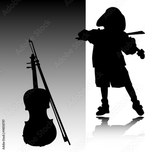 child play violin vector silhouettes