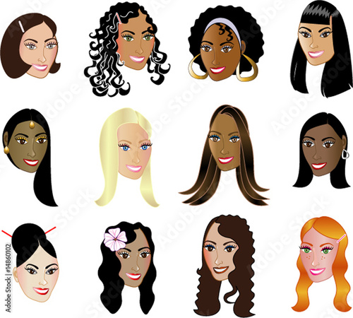 Twelve Different Women Faces different races.