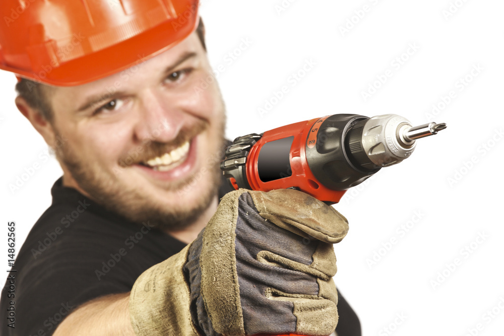 closeup on handyman with drill closeup on handyman with drill