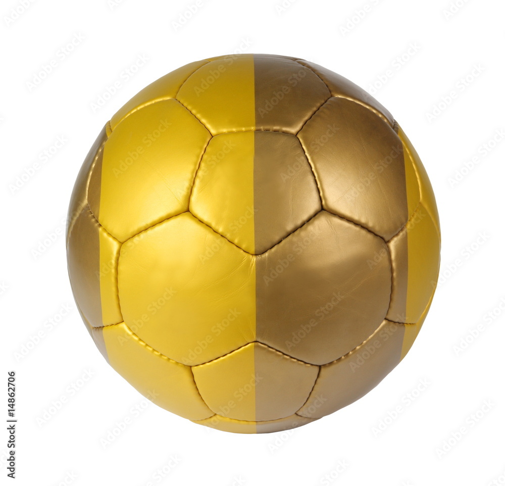 bronze and yellow soccer ball on a white background