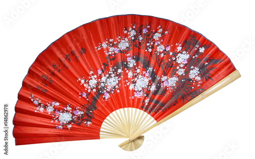 red Chinese fan on a white background