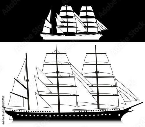 ship black and white illustration