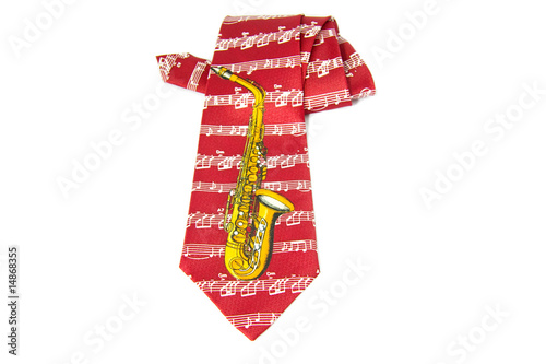 Necktie with a saxophone on it