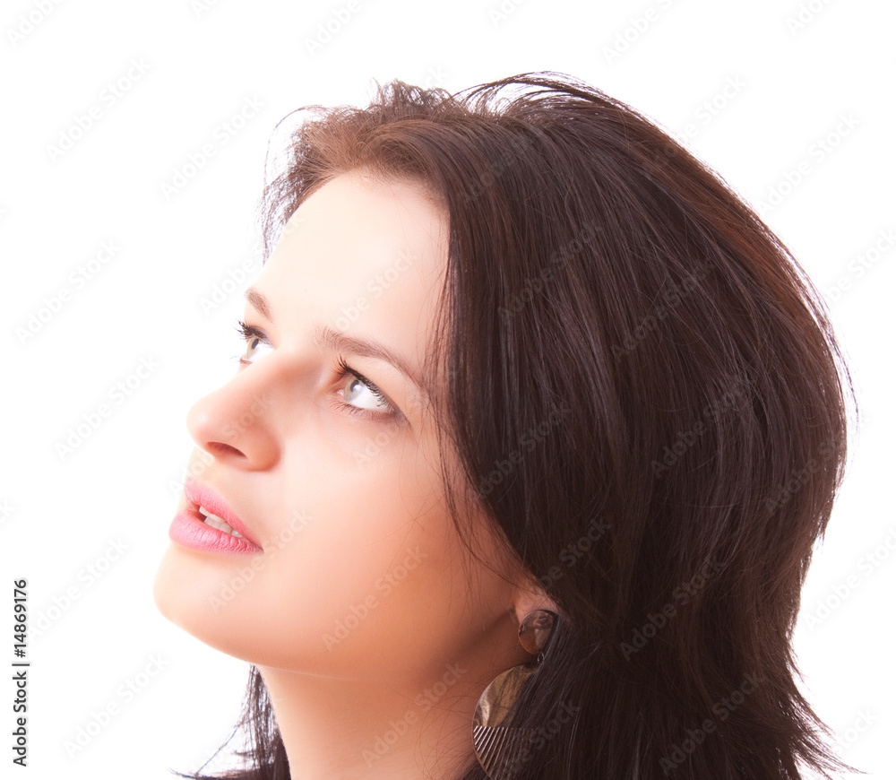 Beautiful woman face closeup isolated on white Beautiful woman face closeup isolated on white