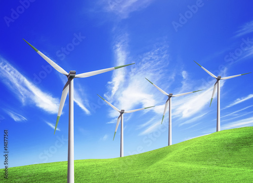 Wind farm on blue sky