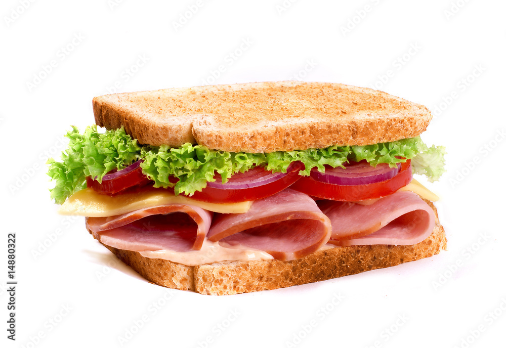 Healthy ham sandwich with cheese and tomatow