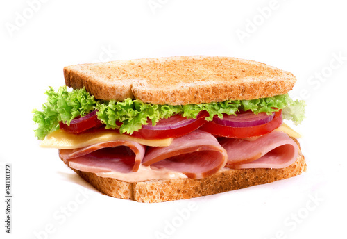 Healthy ham sandwich with cheese and tomatow