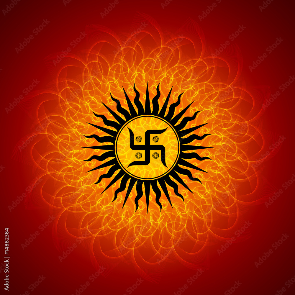 Naklejka premium Spiritual Swastika On Mandala Background
