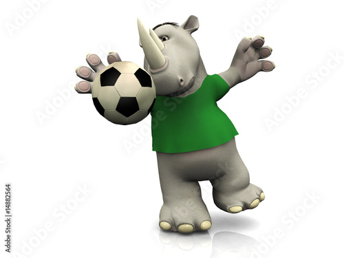 Fototapeta Naklejka Na Ścianę i Meble -  Cartoon rhino catching soccer ball.
