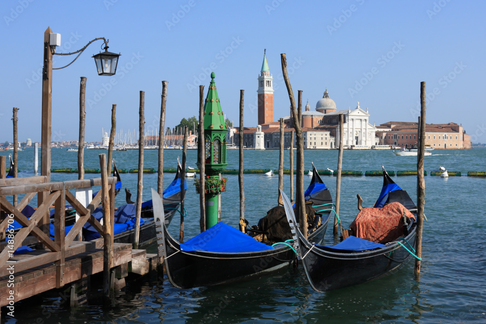 View of San Giorgio Maggiore with gondolas