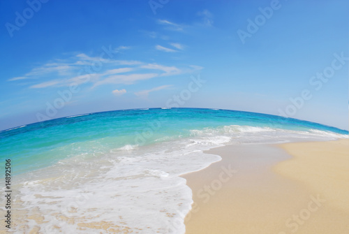 Photography fisheye view on tropical beach on cuba