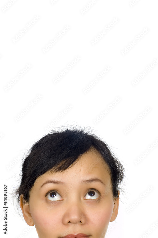 Close-up portrait of a beautiful female. Looking up into the cor Close-up portrait of a beautiful female. Looking up into the cor