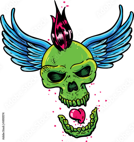 Punk tattoo style skull with wings