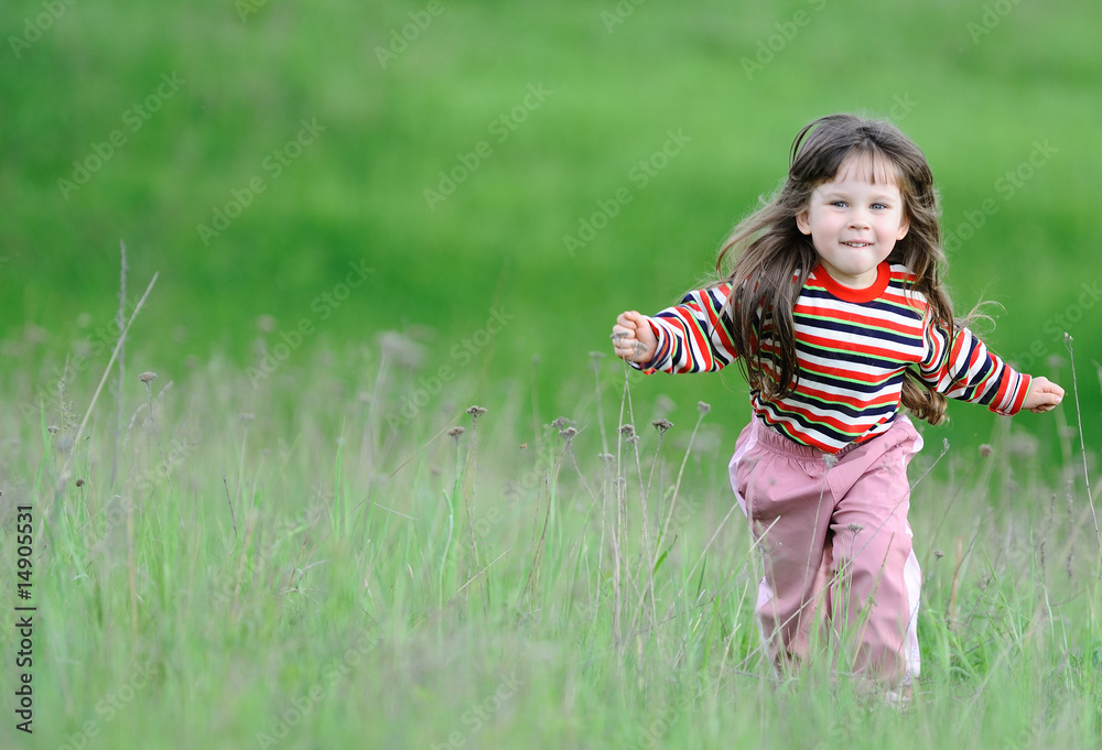 The running girl on a green field The running girl on a green field