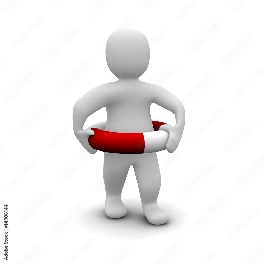 Man with life ring. 3d rendered illustration isolated on white. Man with life ring. 3d rendered illustration isolated on white.