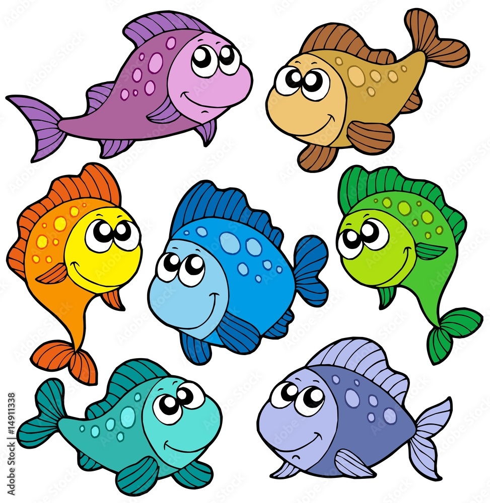 Naklejka premium Various cute fishes collection