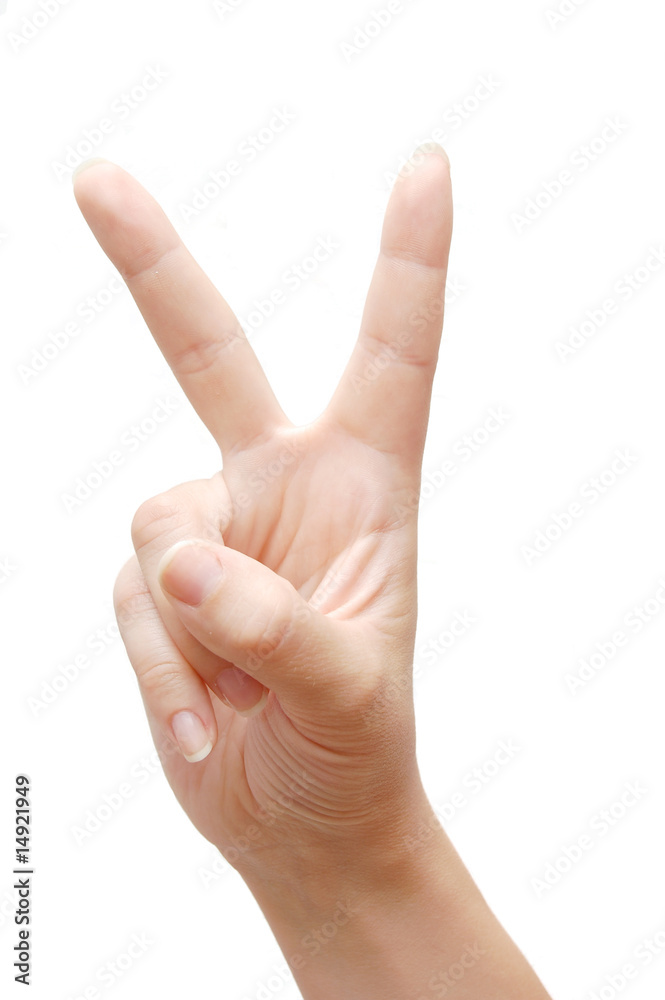 hand showing victory isolated on white background hand showing victory isolated on white background