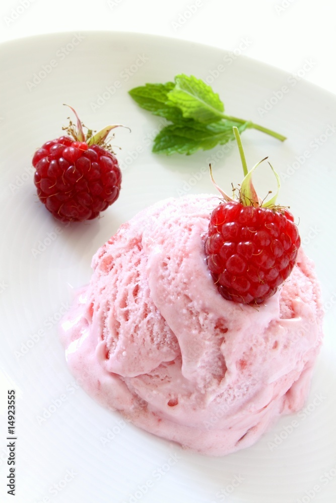ice-cream with fresh raspberry and mint ice-cream with fresh raspberry and mint