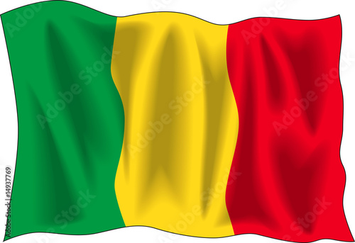 Waving flag of Mali isolated on white