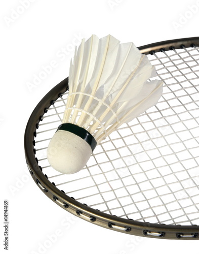 one shuttlecocks on a racket for a badminton